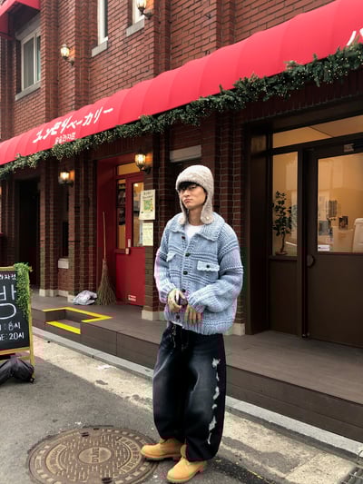 微妙復古 漸層水洗 破壞 牛仔 寬褲 - 2C7