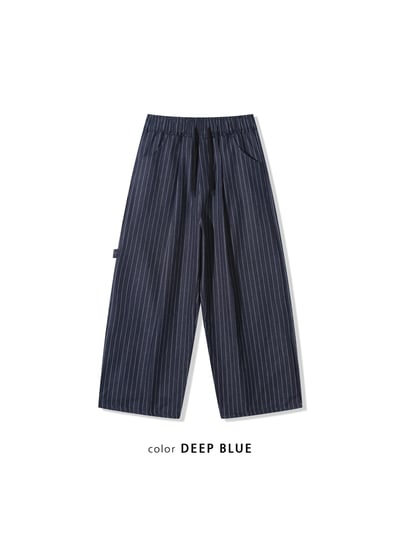 紐約型男 眾星刺繡 單層褶皺 條紋 牛仔寬褲 - 2C19