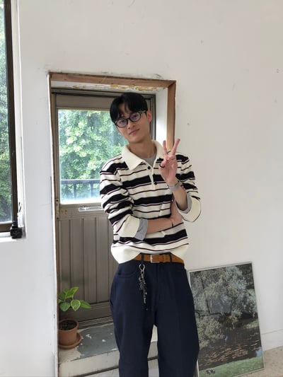 秋冬高檔 撞色條紋 立挺 短版 開領針織 長袖 - 3C13