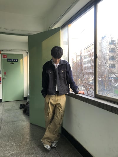 美式 俐落抓皺 立體斜線 工裝 直筒寬褲 - 2C7