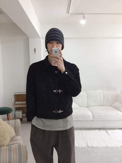 街頭潮流 消防扣 麂皮 短版 薄夾克 - 2C7