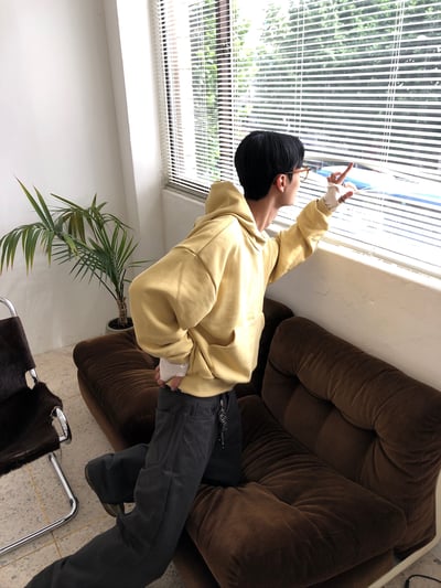 霧感 半月高領 短版 帽T - 3C19