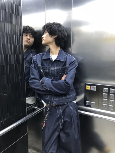 美式街頭 獨特縫線 牛仔套裝 短版 外套 - 2C3
