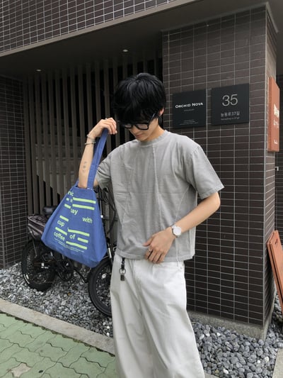 復古刷色 開線視覺肩寬 短版 短袖 上衣 - 3C9
