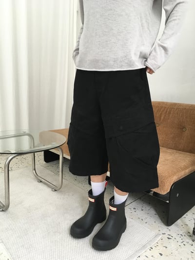 韓系復古 立體重磅 斜線大口袋 工裝 7分短褲 - 2C2