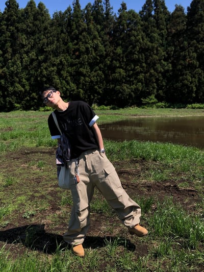 濟州仔 重磅 立體剪裁 工裝寬褲 - 2C7