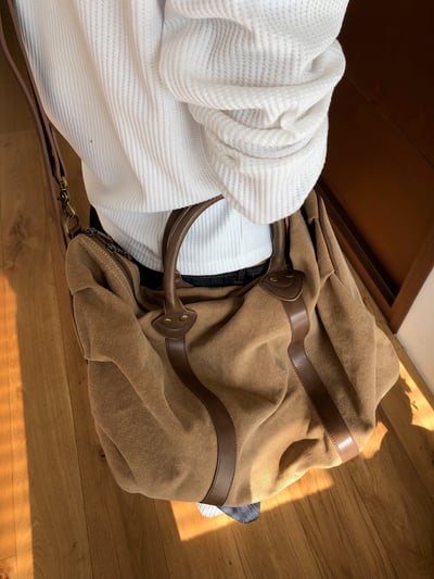 高質感 帆布皮革 大容量 旅行包 - 2C7