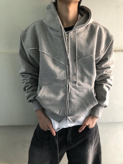 高級棉 銀河星形卯釘 指套 短版 連帽外套 - 3C1