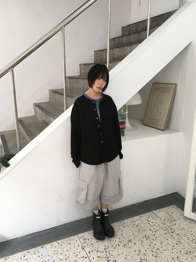 立體大口袋 膝蓋抓皺 8分 休閒 棉短褲 - 3C10