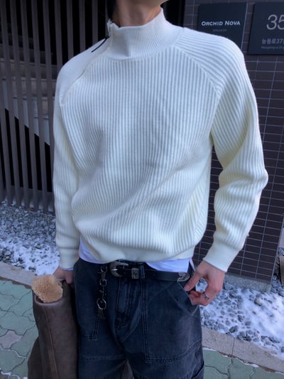 半高領 側邊拉鍊 修身短版 高檔毛衣 - 4C4