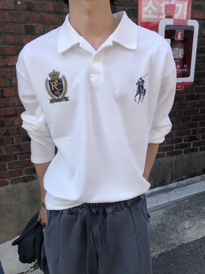 韓系運動風 街頭印刷 微短版 POLO 長袖 - 3C1