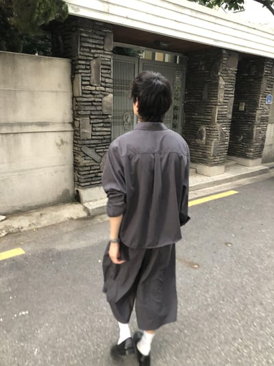 夏季涼感 尼龍材質 鬆弛感 短版襯衫 套裝 - 3C16