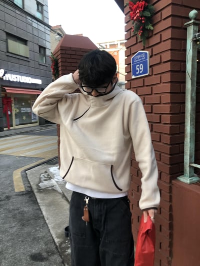 獨特配色 運動風 刷毛 帽T - 4C11