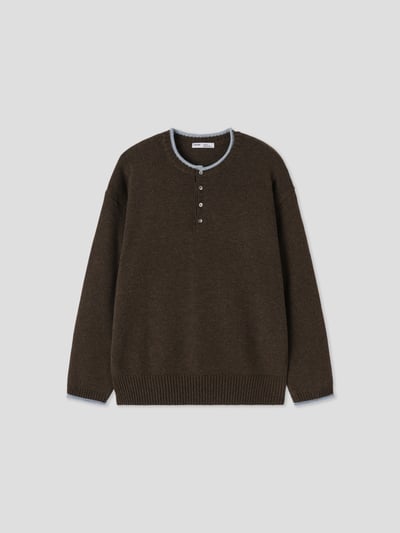 層疊配色 亨利領 寬鬆 毛衣 - 4C20