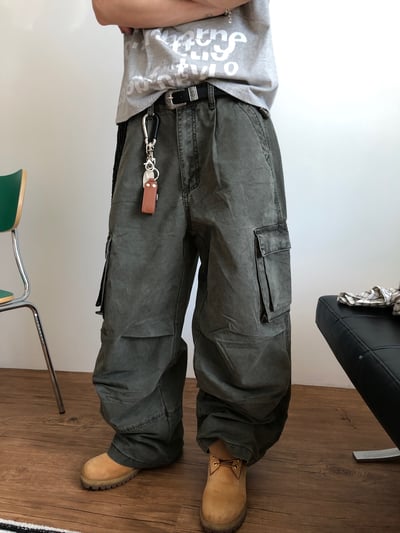 日式工廠小哥 雙重工裝 復古水洗 寬褲 - 3C13