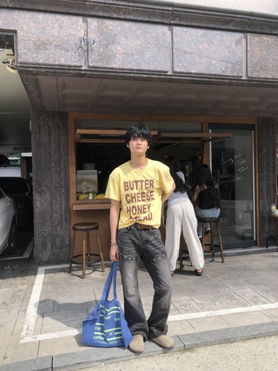 韓系潮流 多巴安夏季配色 印刷 短版 短袖 上衣 - 5C14