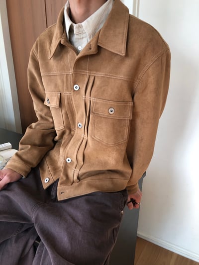 歐美經典款 美拉德 麂皮 微短版 皮夾克 - 4C10