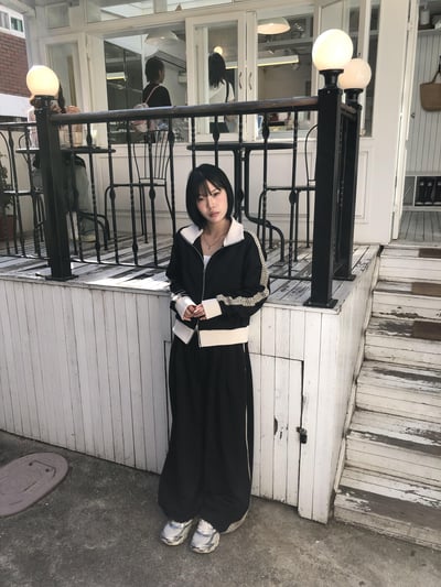 印地安格紋 文藝感 運動配色套裝 寬版 長褲 - 3C8