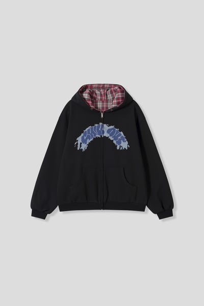 美式潑漆感 復古格紋 雙面連帽外套 - 2C23