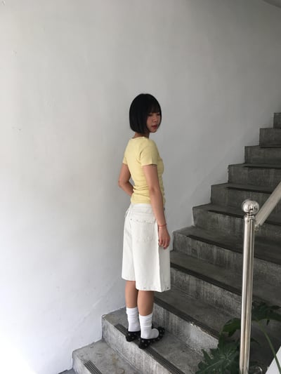 深V領 純慾天花板 夏季修身 豎紋短袖 - 5C12