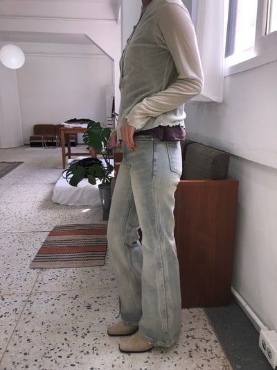 經典款 不規則水洗 微喇叭 修身 牛仔褲 - 1C9