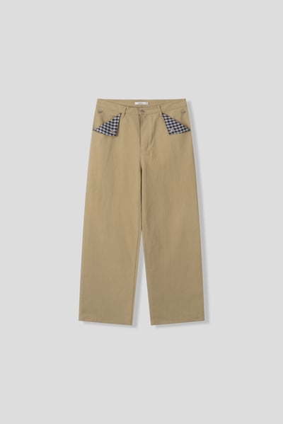 日系街頭 畫龍點睛 格紋設計 微寬褲 - 2C20