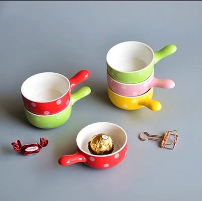 可愛圓點提把喝奶碗 (陶瓷)1