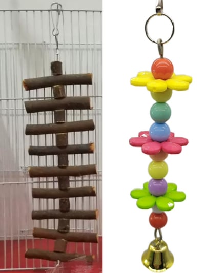 籠內打發時間小玩具掛飾(蘋果木階梯/花花鈴鐺)1