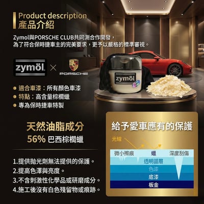 zymol 德系釉蠟 (Glasur Glaze) | 56% 頂級棕櫚蠟 | 專為保時捷/德系車研發【總代理冷藏儲送】贈海綿+下蠟布3