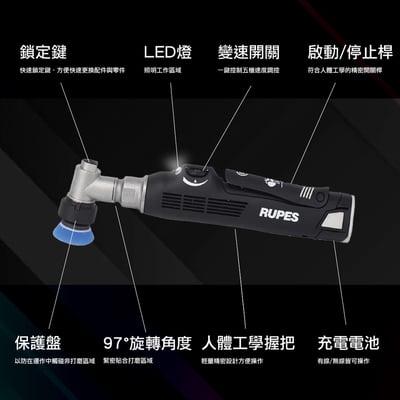 RUPES iBrid Nano (短頸) 旗艦套裝組 | 1機3用 (DA/RO) | 充電/插電 迷你細節拋光機 (HR81M/DLX)3