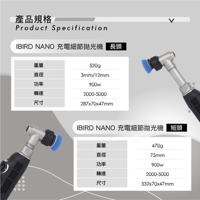 RUPES iBrid Nano (Long Neck) 旗艦套裝組 | 1機3用 (DA/RO) | 充電/插電 迷你細節拋光機 (HR81ML/DLX)5