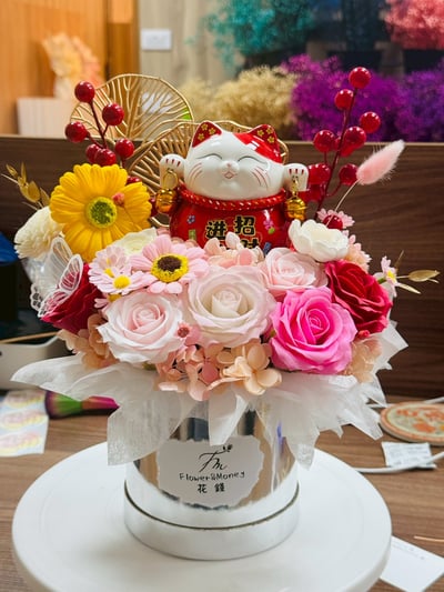 『客製化』招財貓開幕香氛永生花禮1