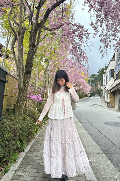 涼感雪紡滾邊格子長裙3