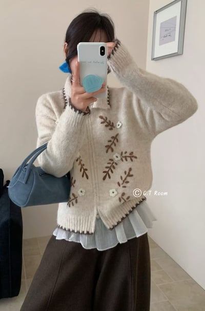 森林系雙拉鏈針織毛衣1