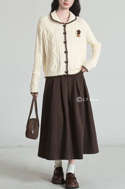 滾邊愛心釦麻花毛衣2