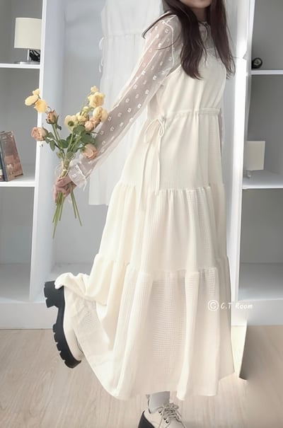 市集熱賣 .ᐟ‪‪.ᐟ 顯瘦抽繩華夫格蛋糕洋裝1