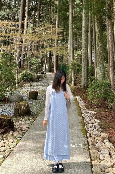 小個子必備‼️菱格紋可調細肩帶長洋裝2