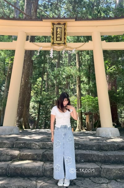 小個子必備！花花前開衩牛仔長裙2