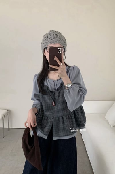 自訂款 .ᐟ‪‪.ᐟ 附髮圈 假兩件背心套裝3