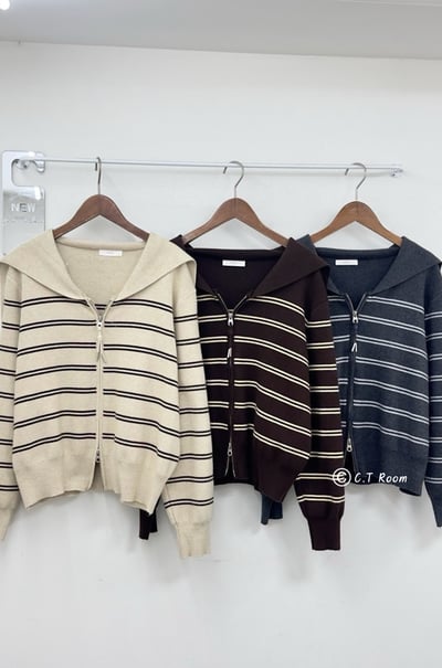 海軍領雙拉鏈條紋上衣4