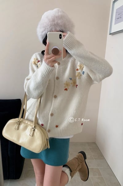 愛心刺繡花花針織毛衣2