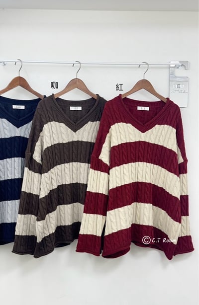 V領麻花長板針織上衣3