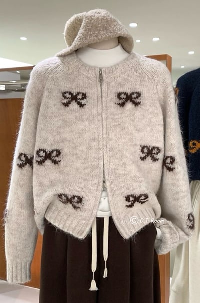 蝴蝶結雙拉鏈針織毛衣3