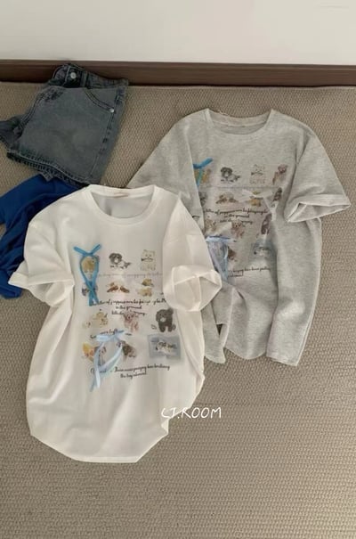 自訂款 小狗蝴蝶結大T5