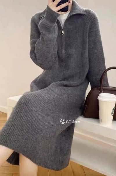 小個子福音！翻領拉鏈針織洋裝2