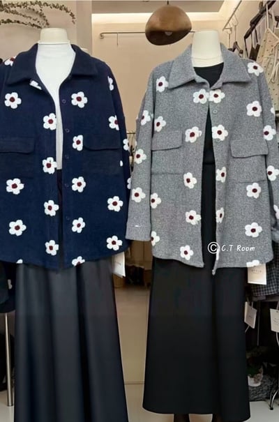 毛呢花花襯衫式外套1