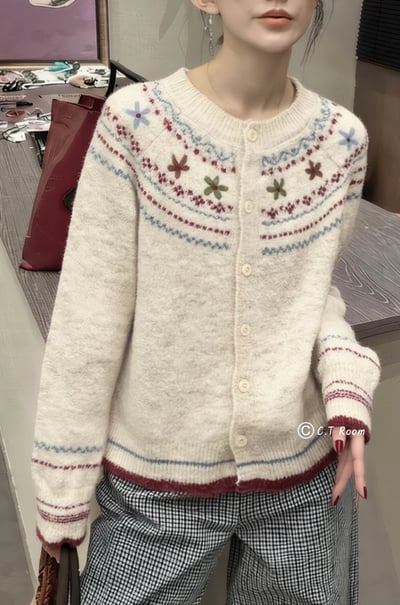 復古彩色花花毛衣1