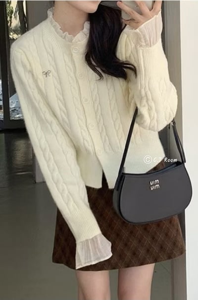 熱賣款🔥法式蕾絲蝴蝶結收腰針織毛衣2