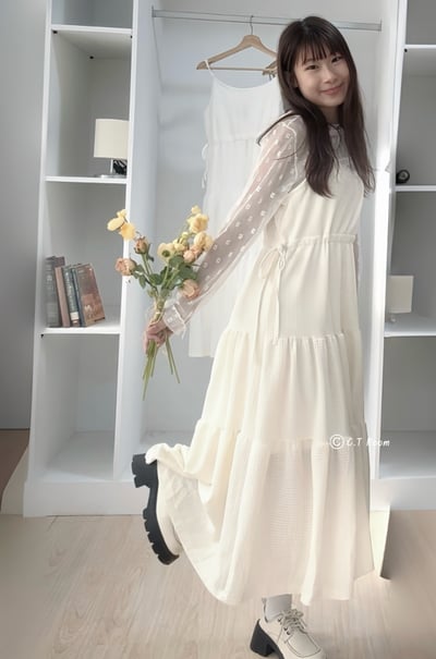 市集熱賣 .ᐟ‪‪.ᐟ 顯瘦抽繩華夫格蛋糕洋裝3