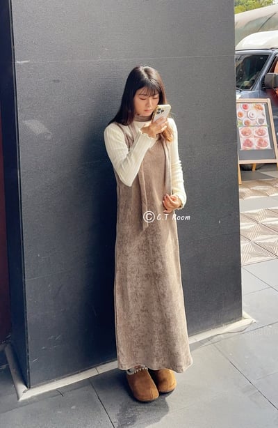 小個子可穿！麂皮絨布細肩可調式洋裝2